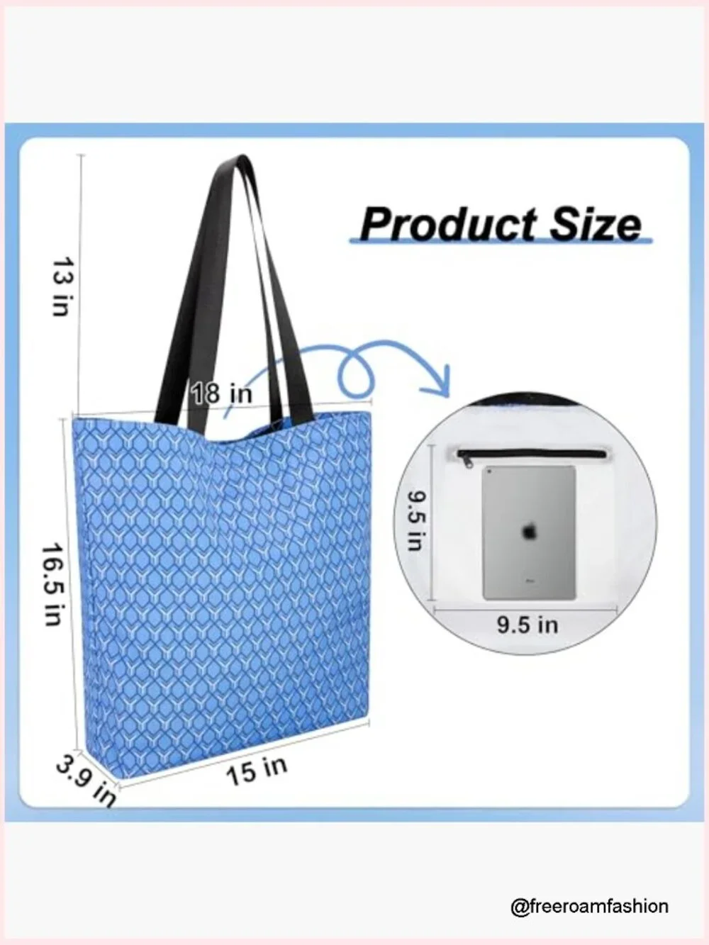 Large Tote Bag with Zippered Inner Pocket - Reusable Shoulder Bag for Shopping,